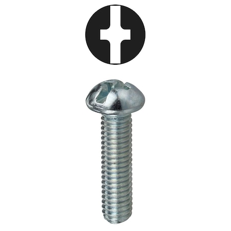 #6-32 X 1-1/2 In Combination Phillips/Slotted Round Machine Screw, Zinc Plated Carbon Steel, 500 PK